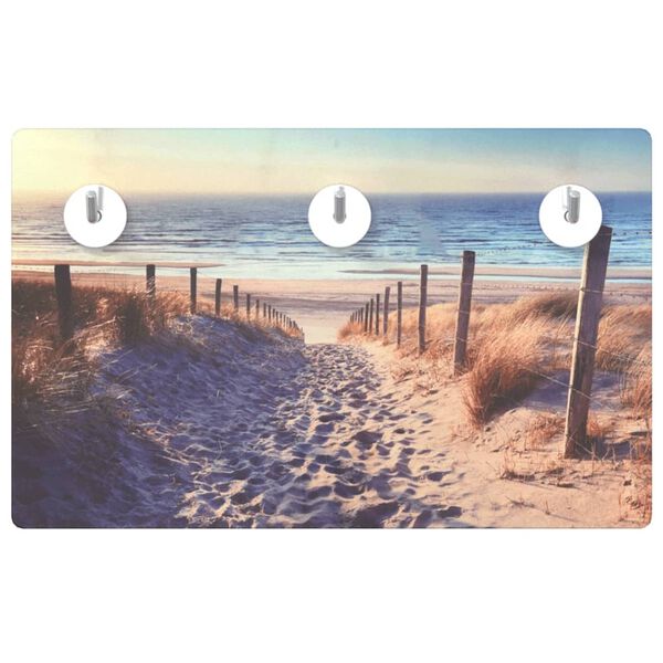 vidaXL Wieszak na płaszcze, 40x25 cm, szkło hartowane, motyw plaży