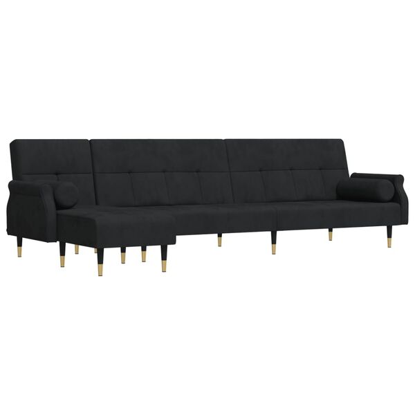 vidaXL Sofa rozkładana L, czarna, 271x140x70 cm, aksamit