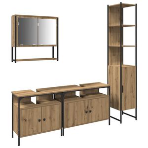 vidaXL Zestaw mebli łazienkowych z p&oacute;łką z drzwiami 4 pcs dąb artisan