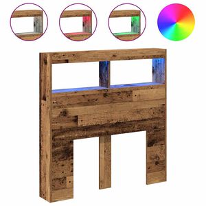vidaXL Zagł&oacute;wek z p&oacute;łkami i LED, stare drewno, 100x17x102 cm