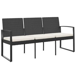 vidaXL 3-osobowa ławka ogrodowa z poduszkami, czarna, rattan PP