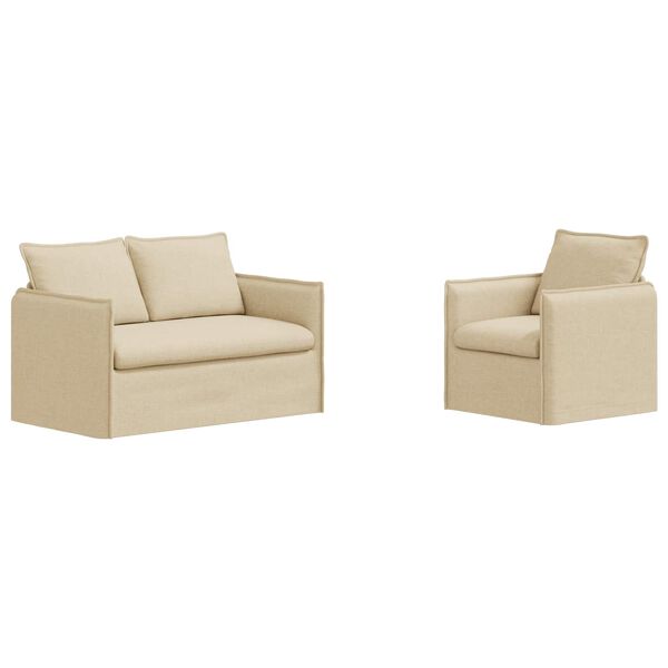 vidaXL Sofa 2 pcs Kremowy 196 x 82 x 85 cm tkanina