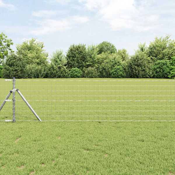 vidaXL Ogrodzenie z słupkiem Srebrny 0,6 x 25 m Stal i PVC