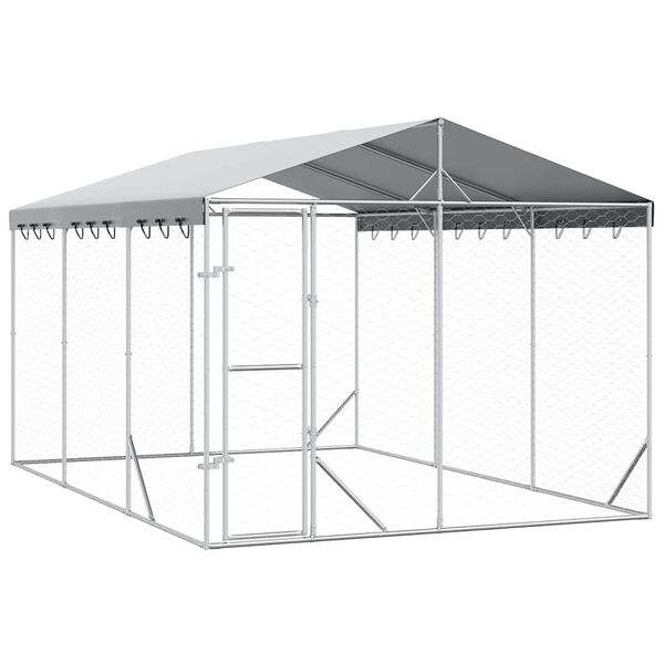 vidaXL Kojec dla psa, z dachem, srebrny, 3x4,5x2,5 m, stal