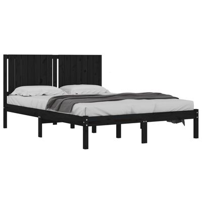 vidaXL Rama łóżka, czarna, lite drewno, 150x200 cm, King Size