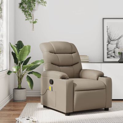 vidaXL Rozkładany fotel masujący, cappuccino, obity sztuczną skórą