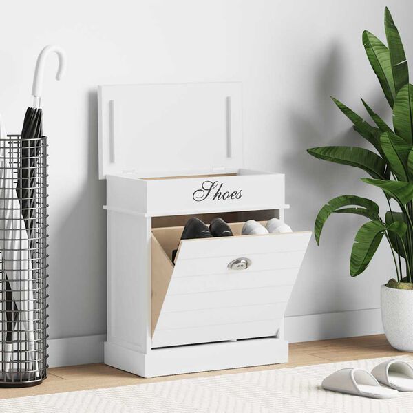vidaXL Szafka na buty, biała, 50 x 28 x 58 cm, drewno paulownia