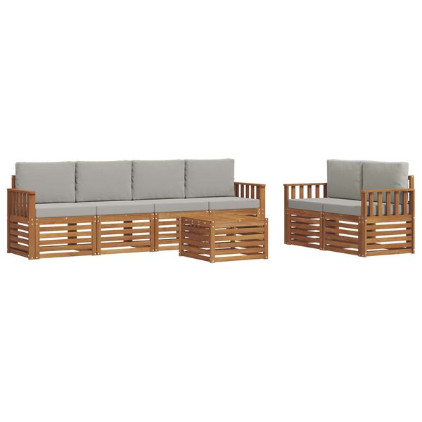 vidaXL Zestawy sof 7 pcs Naturalny i Jasny Szary Lite Drewno Akacji