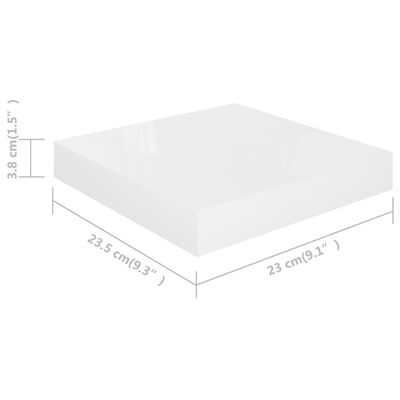 vidaXL Półki ścienne 4 szt., białe, wysoki połysk, 23x23,5x3,8 cm, MDF