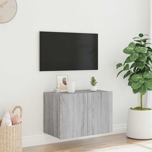 vidaXL Ścienna szafka TV z LED, szary dąb sonoma, 60x35x41 cm