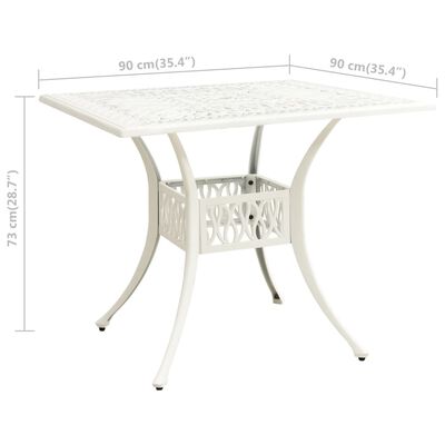 vidaXL Stół ogrodowy, biały, 90x90x73 cm, odlewane aluminium