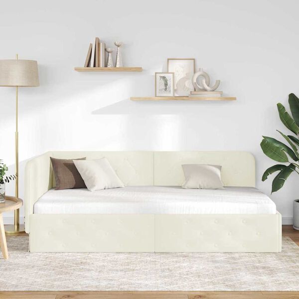 vidaXL Rama ł&oacute;żka narożnego Z zagł&oacute;wkiem Kremowy 90 x 190 cm Aksamit