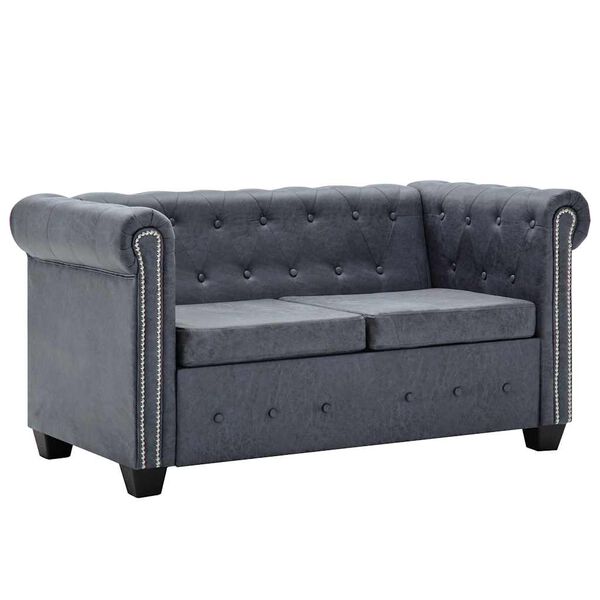 vidaXL Sofa 2-osobowa w stylu Chesterfield, sztuczny zamsz, szara