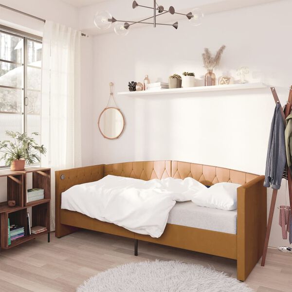 vidaXL Łóżko dzienne z materacem i USB, brązowy aksamit, 90x200 cm