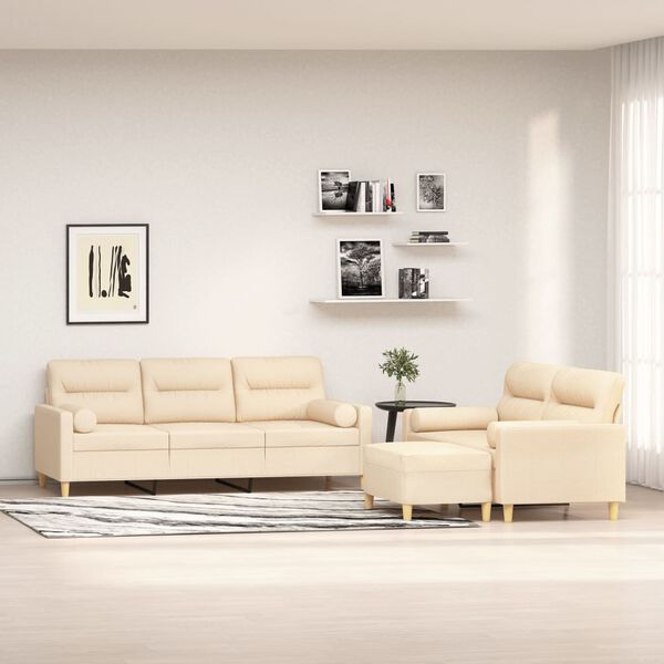 vidaXL 3-częściowy komplet wypoczynkowy z poduszkami, kremowy, tkanina