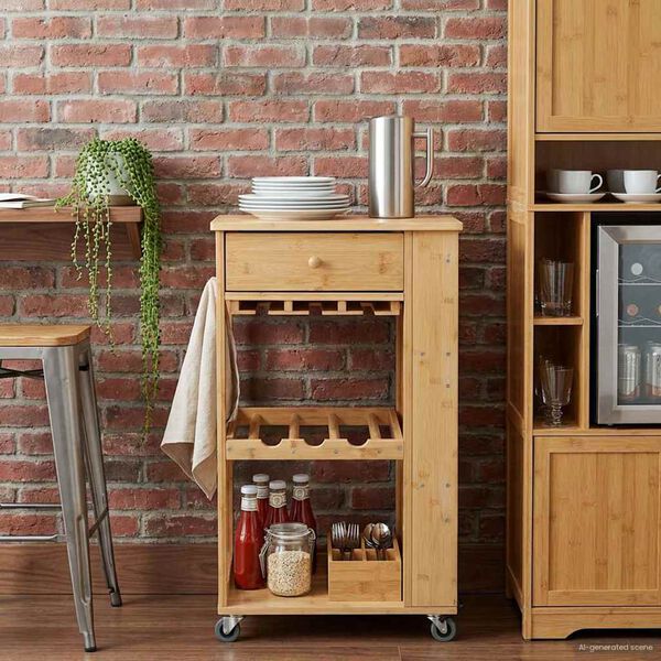 vidaXL W&oacute;zek kuchenny z k&oacute;łkami Naturalny 47,5 x 36 x 83 cm Bambus