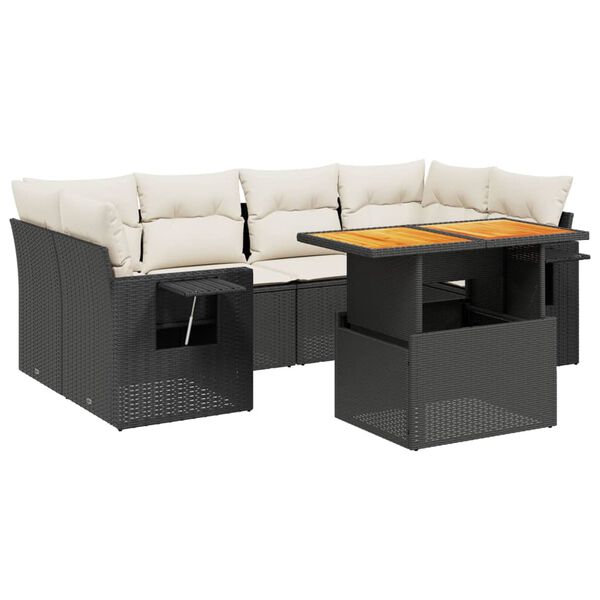 vidaXL 7-cz. zestaw wypoczynkowy do ogrodu, z poduszkami, czarny