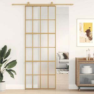 vidaXL Drzwi przesuwne, złote, 76x205 cm, mrożone szkło ESG, aluminium