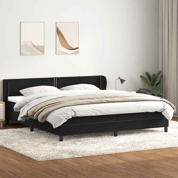 vidaXL Ł&oacute;żko typu Box Spring z materacami Czarny 180x210 cm Aksamit