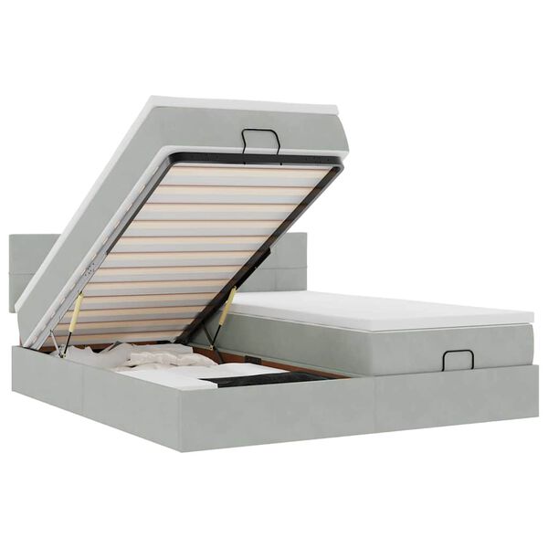 vidaXL Rama ł&oacute;żka otomana z materacami, szara, 160x200 cm, aksamit