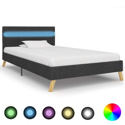 vidaXL Rama łóżka z LED, ciemnoszara, tkanina, 100 x 200 cm