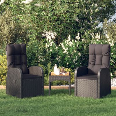 vidaXL Rozkładane krzesła z poduszkami, 2 szt., polirattan, czarne