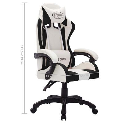 vidaXL Fotel dla gracza z RGB LED, biało-czarny, sztuczna skóra