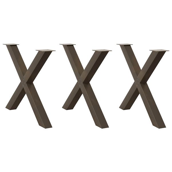 vidaXL Nogi do stołu jadalnego w kształcie litery X 3 szt. Naturalna stal 90x(72-73) cm Stal