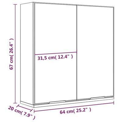 vidaXL Szafka łazienkowa z lustrem, biała, wysoki połysk, 64x20x67 cm