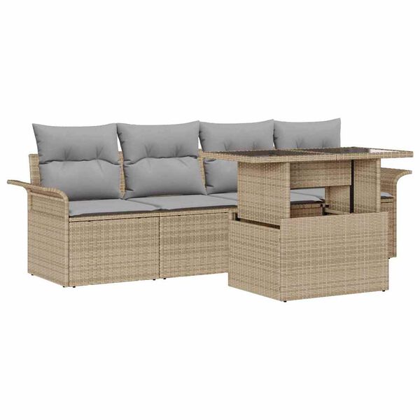 vidaXL Zestaw Sof na Ogr&oacute;d z poduszką 5 pcs Beżowy Rattan poli