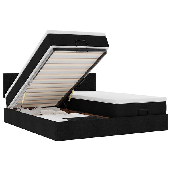 vidaXL Rama łóżka otomana z materacami, czarna, 200x200 cm, tkanina