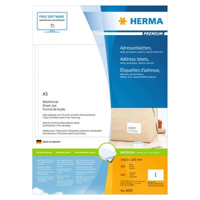 HERMA Etykiety samoprzylepne PREMIUM, 148,5x205 mm, 400 arkuszy A5
