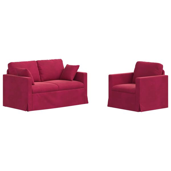 vidaXL Sofa 2 pcs Czerwone wino 138 x 78 x 80 cm Aksamit