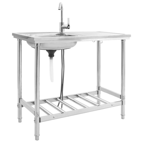 vidaXL Zlewozmywak kempingowy, jedna komora, z kranem, stal nierdzewna