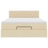 vidaXL Ł&oacute;żko Ottoman z materacem i diodami LED kremowe 140x190 cm