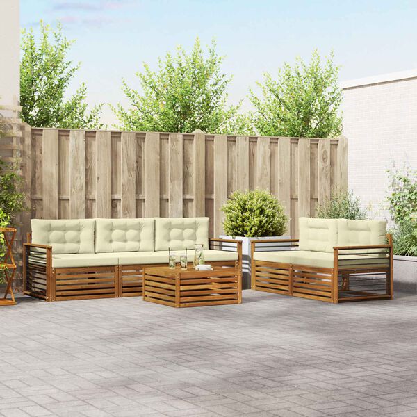 vidaXL Zestaw sof na zewnątrz z poduszką 6 pcs Naturalny i Kremowy