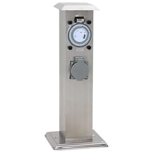 vidaXL Słupek ogrodowy z gniazdami, stal nierdzewna, z regulatorem