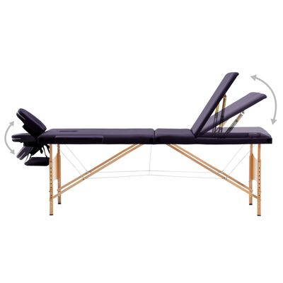 vidaXL Składany stół do masażu, 3-strefowy, drewniany, fioletowy