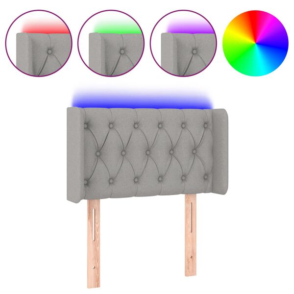 vidaXL Zagł&oacute;wek do ł&oacute;żka z LED, jasnoszary, 83x16x78/88 cm, tkanina