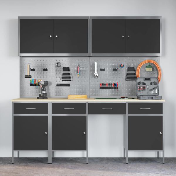 vidaXL Szafka robocza 10 pcs Czarny Drewno inżynieryjne i stal