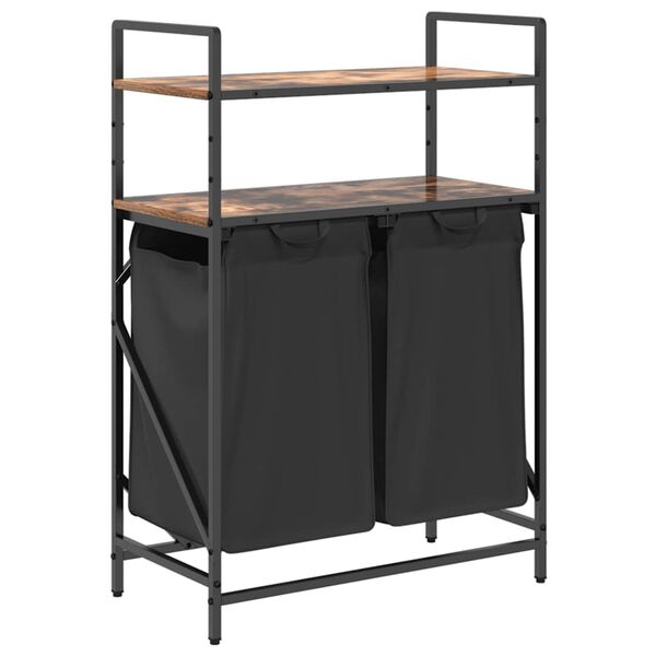 vidaXL Kosz na pranie 2 przegrody z półkami, przydymiony dąb