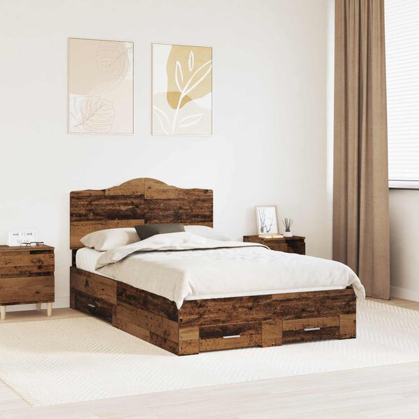 vidaXL Ramka ł&oacute;żka Stare drewno 120 x 190 cm Materiał drewnopochodny