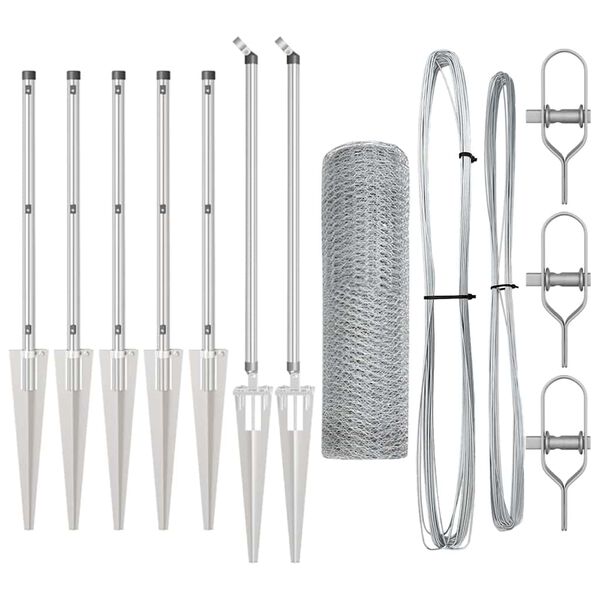 vidaXL Słupek ogrodzeniowy. Srebrny 10 x 0,5 m (siatka 25 mm) Stal