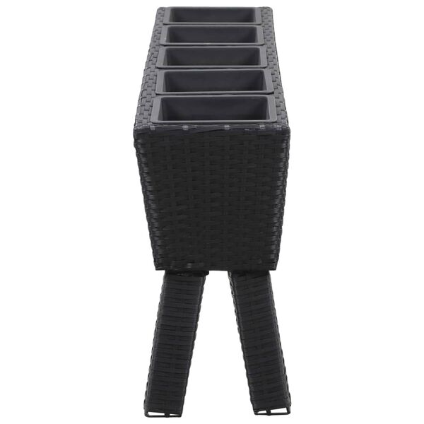 vidaXL Podwyższona donica z 5 wkładami 118x25x50 cm, rattan PE, czarna