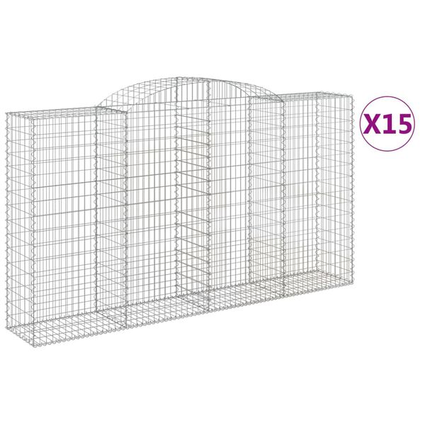 vidaXL Kosze gabionowe, 15 szt, 300x50x160/180cm, galwanizowane żelazo