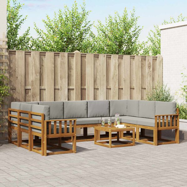 vidaXL Zestaw sof na zewnątrz 10 pcs Naturalny i Jasny Szary