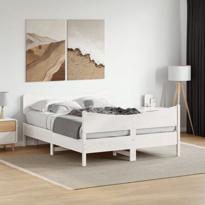 vidaXL Rama łóżka z wezgłowiem, biała, 135x190 cm, drewno sosnowe