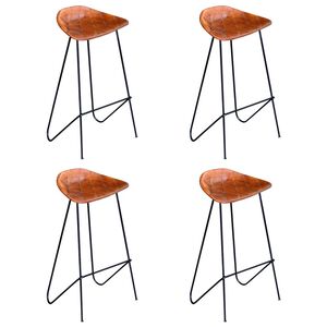 vidaXL Krzesła barowe, 4 szt., prawdziwa skóra, brązowe