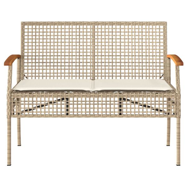 vidaXL Ławka ogrodowa z poduszką, beżowa, polirattan i akacja