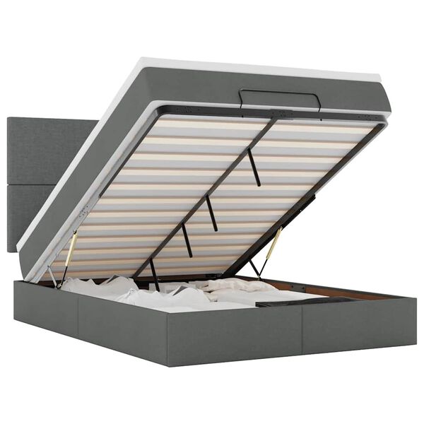 vidaXL Rama ł&oacute;żka otomana z materacem, szara, 140x190 cm, tkanina